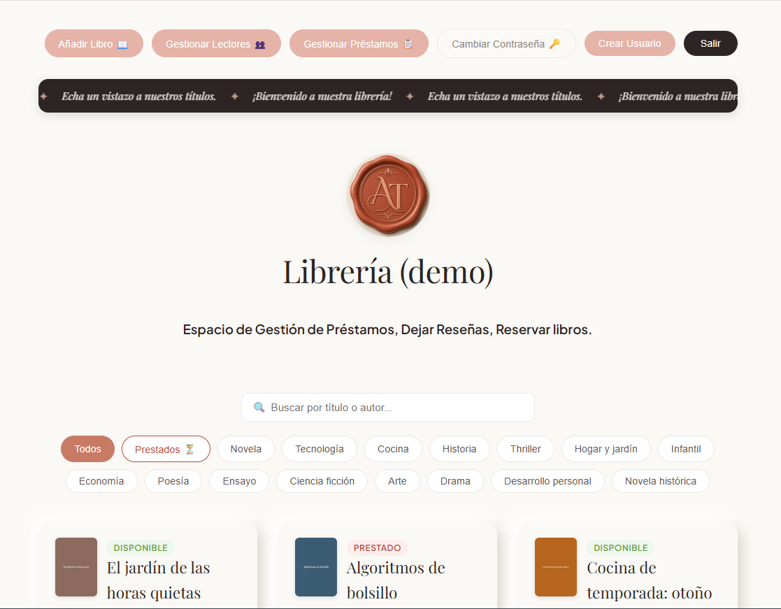 Catálogo de la librería en Alma en Tinta